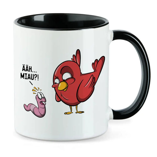 Äh Miau - Lustige Vogel und Wurm Witz Tasse
