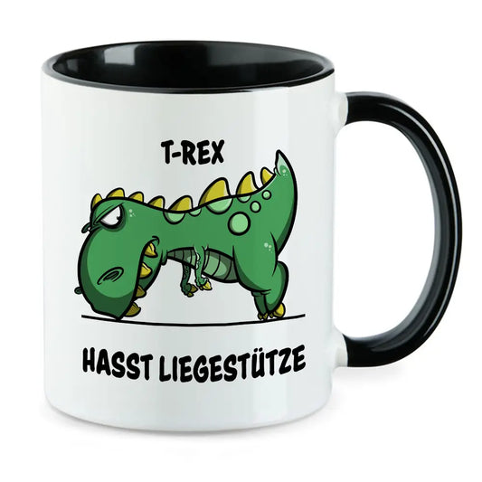 T-Rex hasst Liegestütze Spruch Dino Tasse
